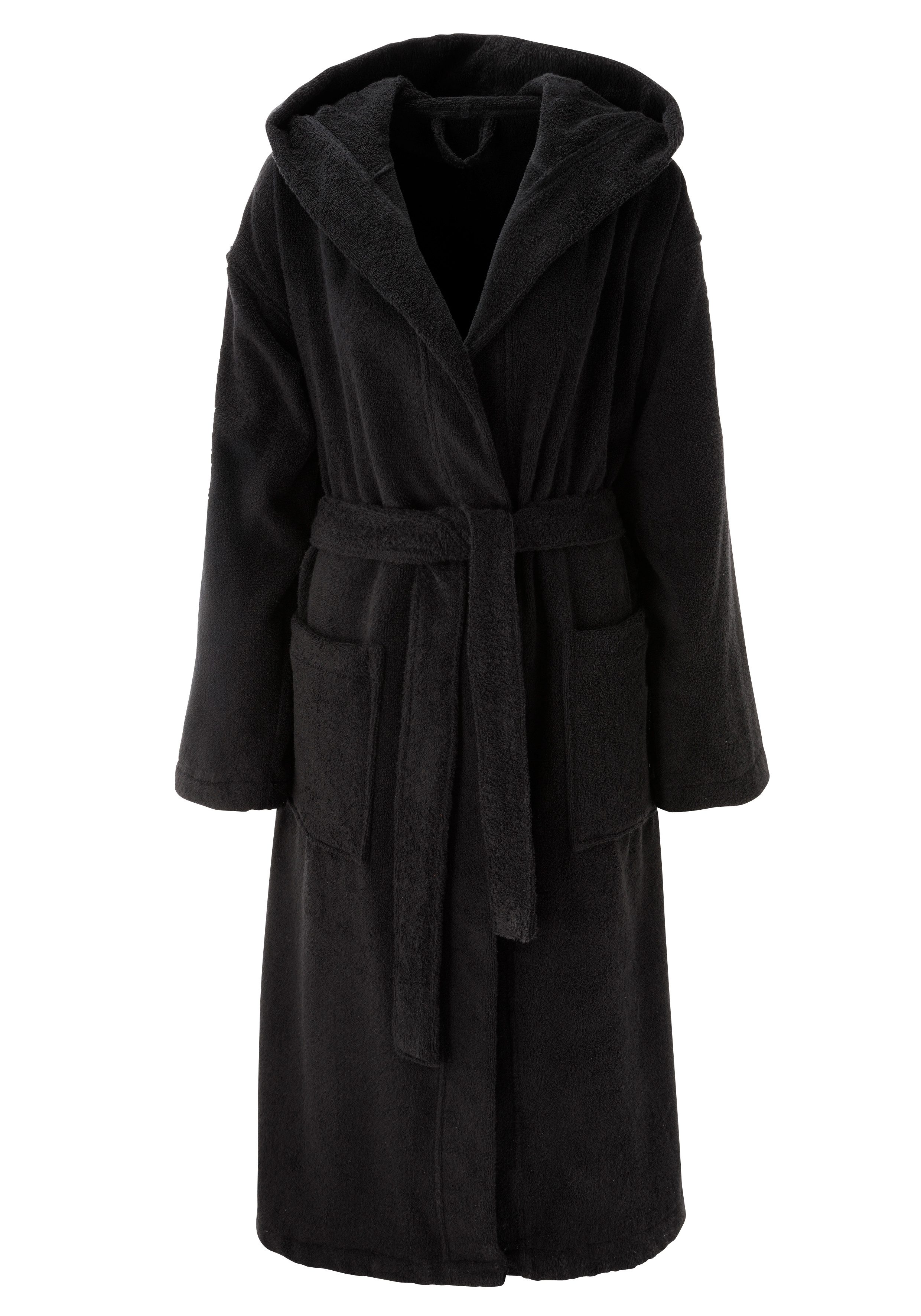 Bruno Banani Unisex-Bademantel Robby, ideal für Sauna & Spa, Standard, Premium und Überlänge, Langform, Walkfrottee, Kapuze, Gürtel, Damen & Herren Bademäntel, Baumwolle, mit Taschen, Sauna, XS-3XL