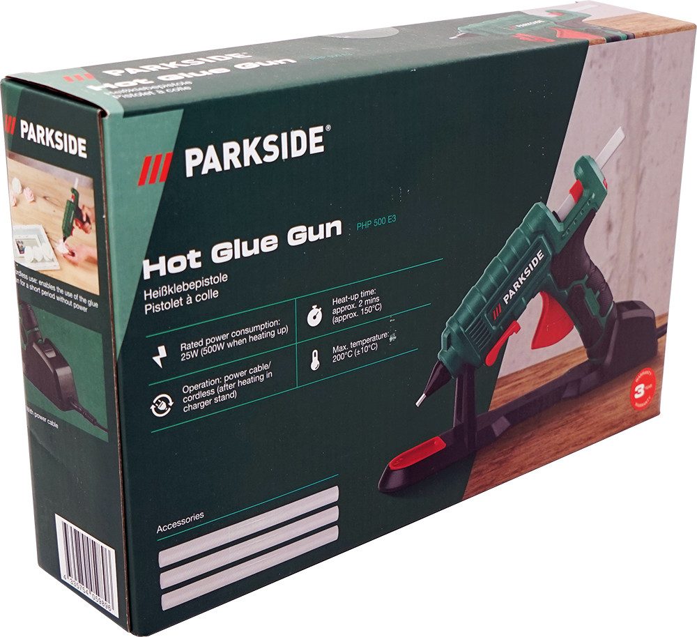 Parkside Heißklebepistole PHP 500 E3, kabellos, Aufnahme: Ø 11 mm, 200 °C, Klebepistole