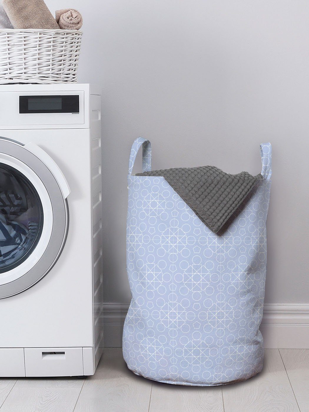 Griffen Wäschesäckchen Abakuhaus Kordelzugverschluss für Waschsalons, Bicolor Kreis mit Wäschekorb moderner Abstrakt