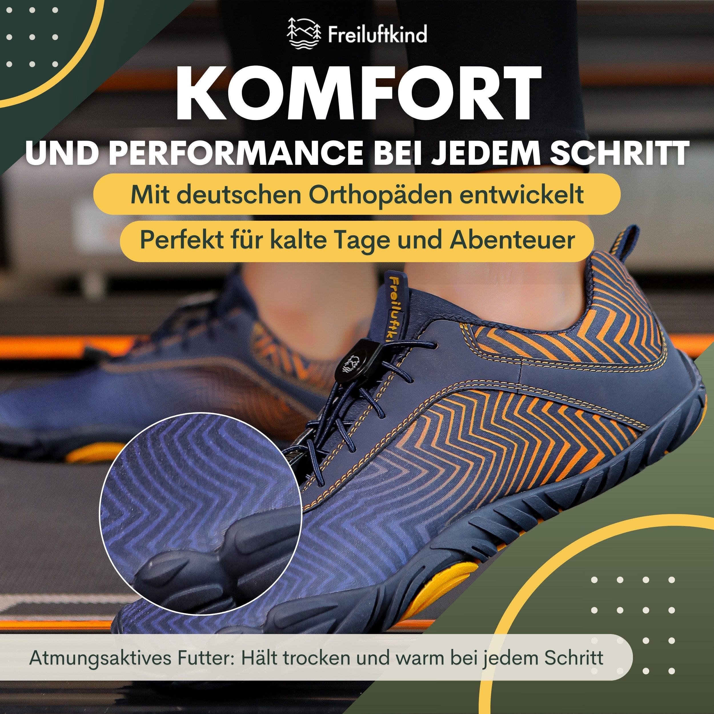 Freiluftkind Das Original – Overland Wasserabweisende & gefütterte Barfußschuhe Sneaker Schnürsenkel