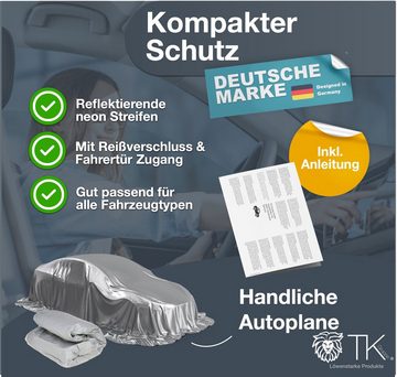 autogadget® Autoplane Premium Autoschutzhülle Auto Abdeckung - Abdeckplane Car Cover Silber (1-St), reflektierende Streifen / Antikratzsicht / integrierte Eingangstür