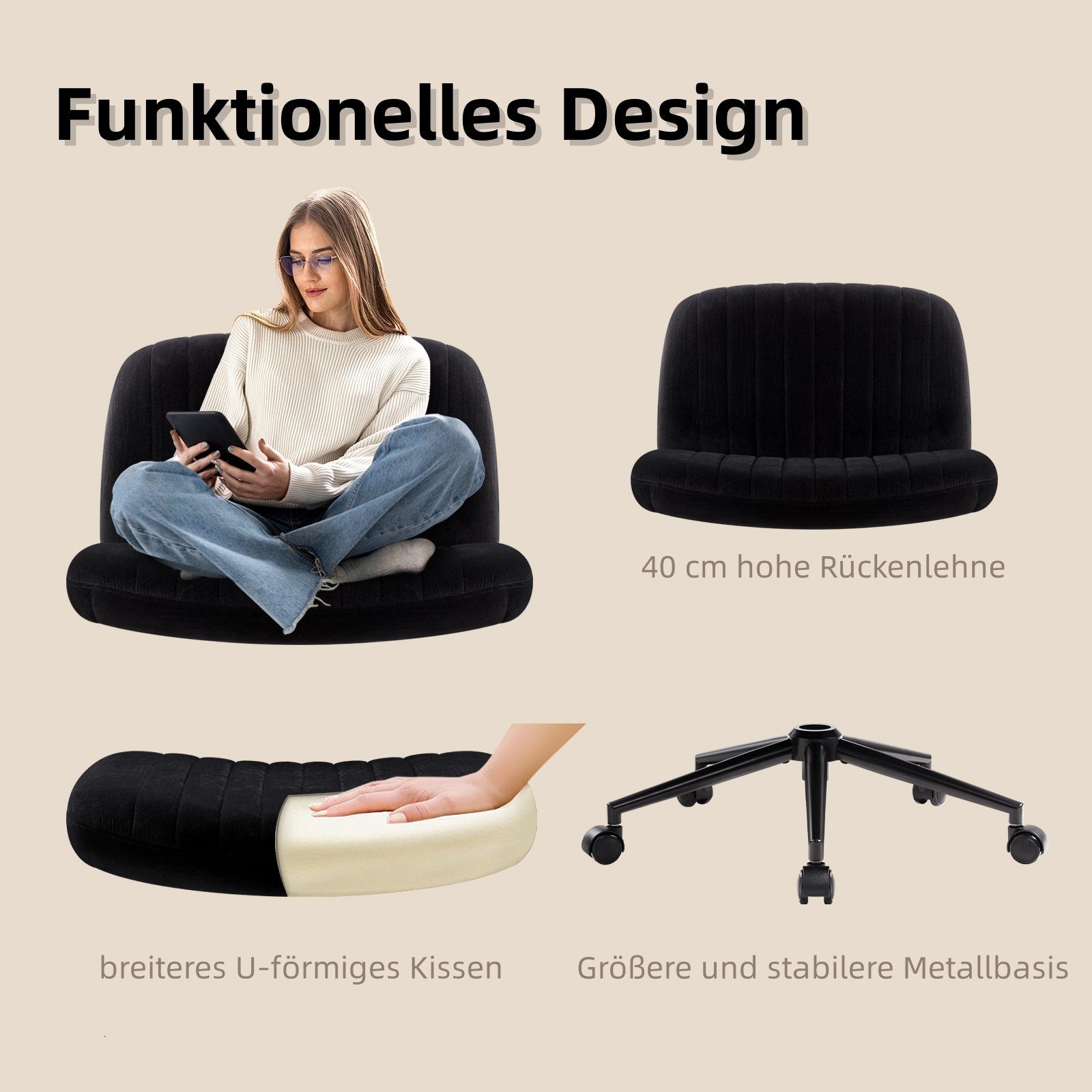 Intimate WM Heart Bürostuhl Ohne Armlehnen, Drehstuhl mit Rollen, Höhenvers günstig online kaufen