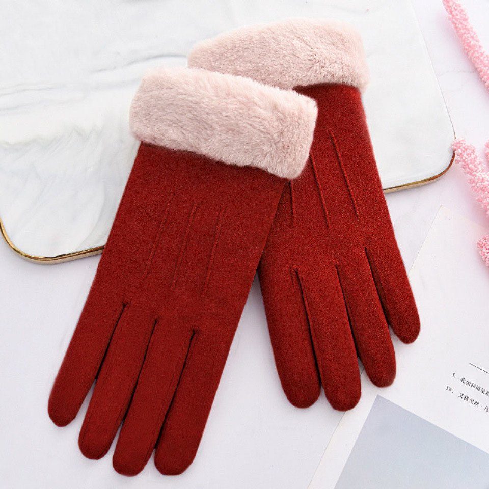 Blusmart Fleecehandschuhe Damen-Winter-Fleece-Handschuhe, Elastischer Wildlederstoff Weinrot