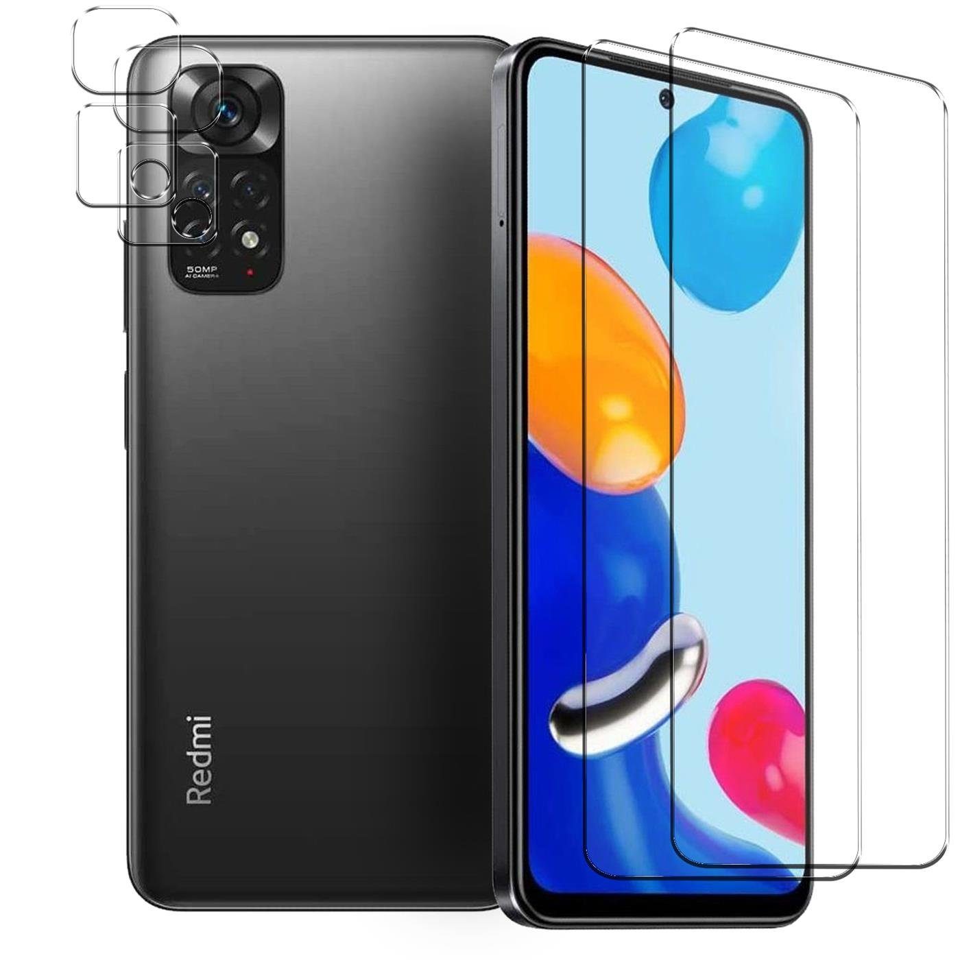 CoolGadget Schutzfolie Panzerfolie für Xiaomi Redmi Note 11, (Spar-Set 4in1, 2x Displayschutz, 2x Kameraschutz), Panzerglas Schutzfolie für Redmi Note 11 Folie