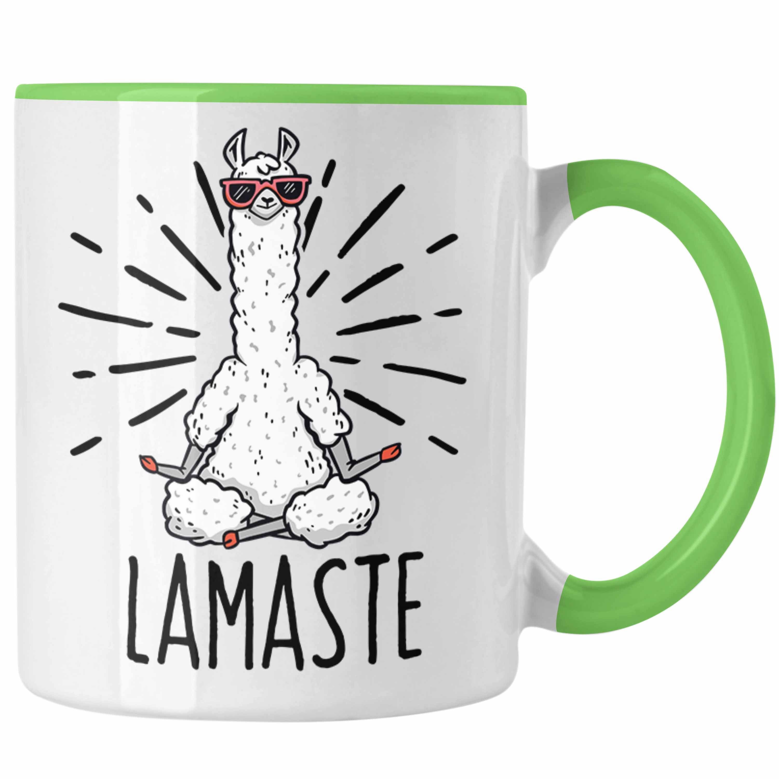 Trendation Tasse Llama Meditations-Tasse Geschenk für Meditationsliebhaber Meditieren Grün | Teetassen