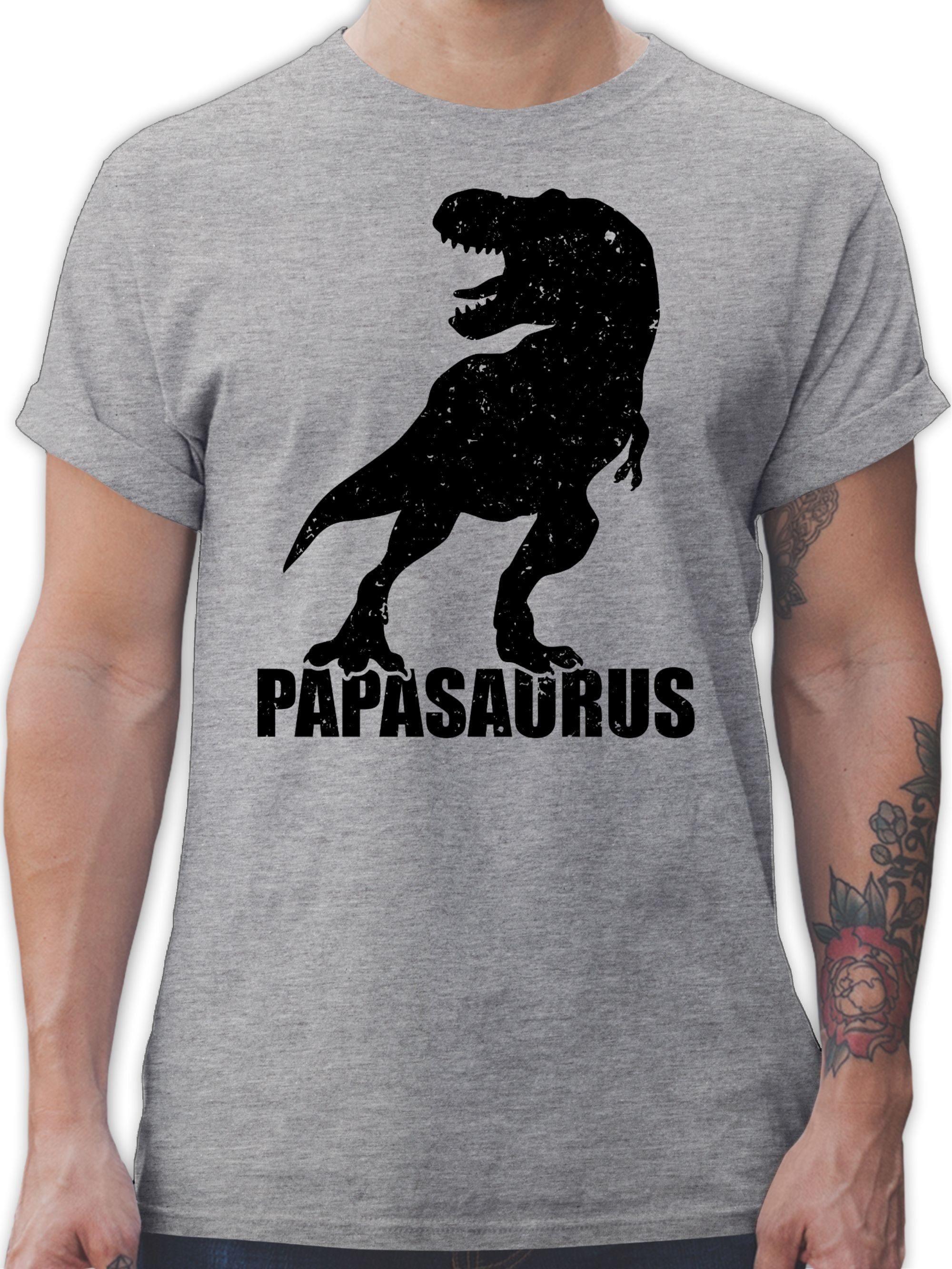 Shirtracer T-Shirt Papasaurus mit T-Rex Vatertag Geschenk für Papa 03 Grau meliert