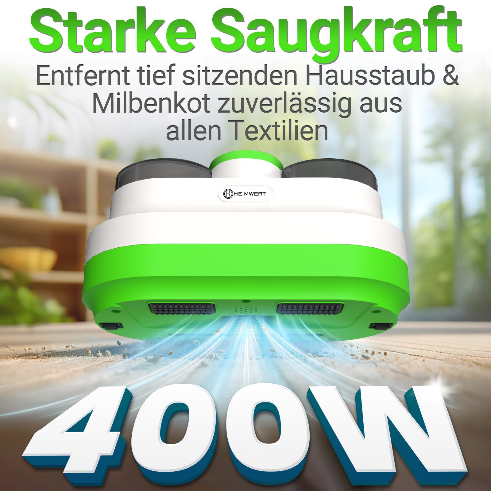 HEIMWERT Handstaubsauger Milbensauger Bettwanzen Milben, 400 W, UV-C Licht & Tiefenvibration, 400W fasertiefe Reinigung