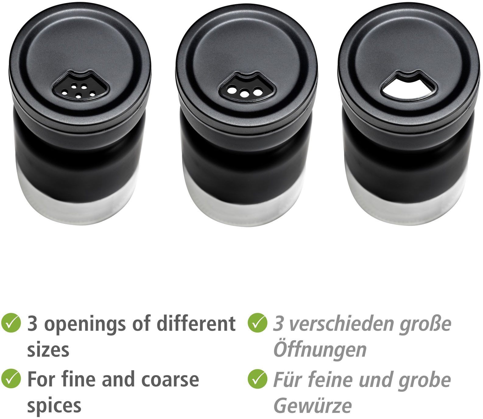 WENKO Gewürzstreuer Modell Melli, (Set, 3-tlg), Menage mit 2 Gewürzstreuern, für fein- bis grobkörnige Gewürze, Metall – Bild 5 von 5
