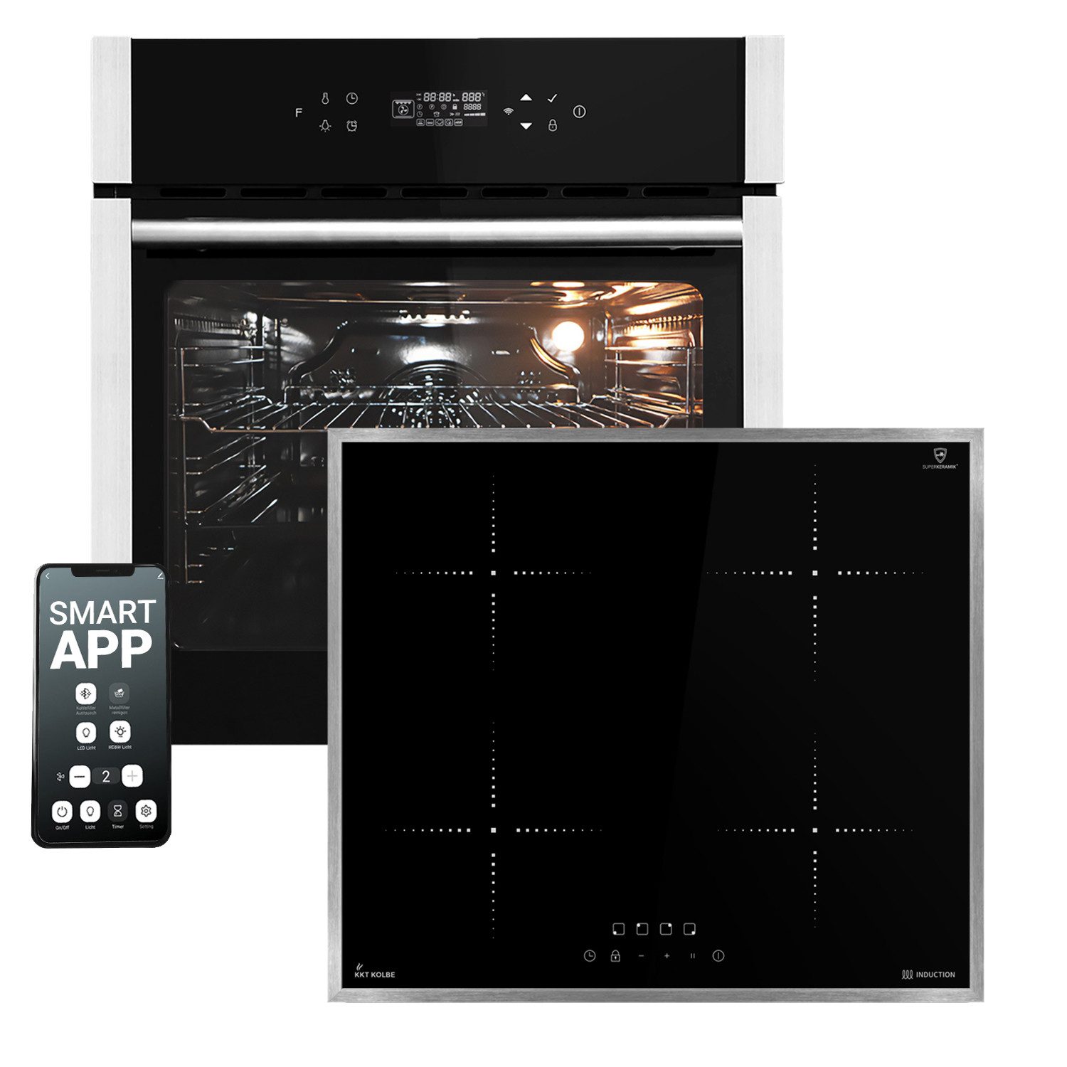KKT KOLBE Backofen-Set Backofen und Induktionskochfeld SET8313HCIH859ED, mit Teleskopauszug, DampfClean, 60cm / Herdset / Kochmulde / Einbaubackofen / WIFI