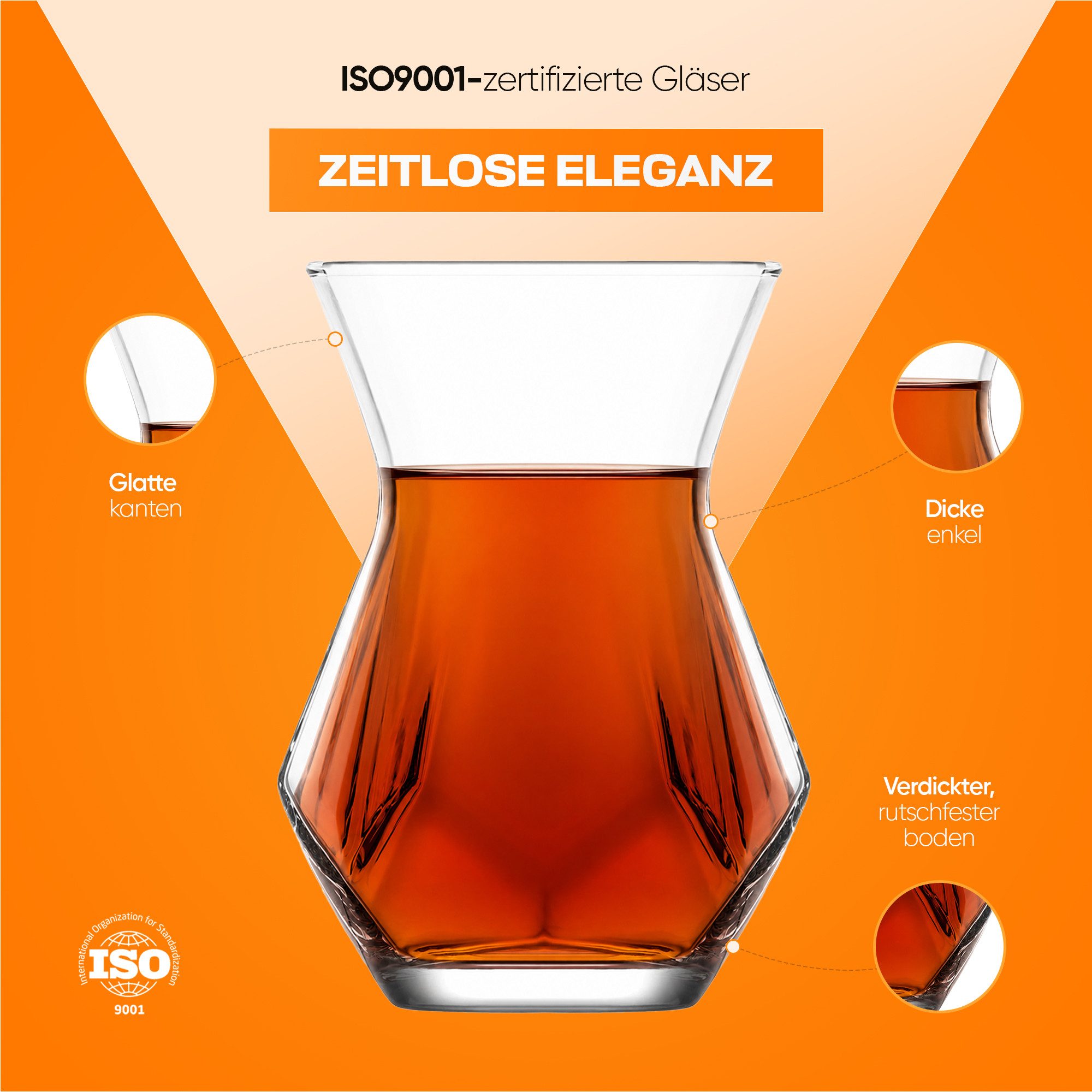 LAV Gläser-Set Alya 6x Teegläser + 6x Unterteller, 6-tlg., Glas, 12-tlg. Set, 165ml, ideal für Teegenuss – Bild 5 von 5