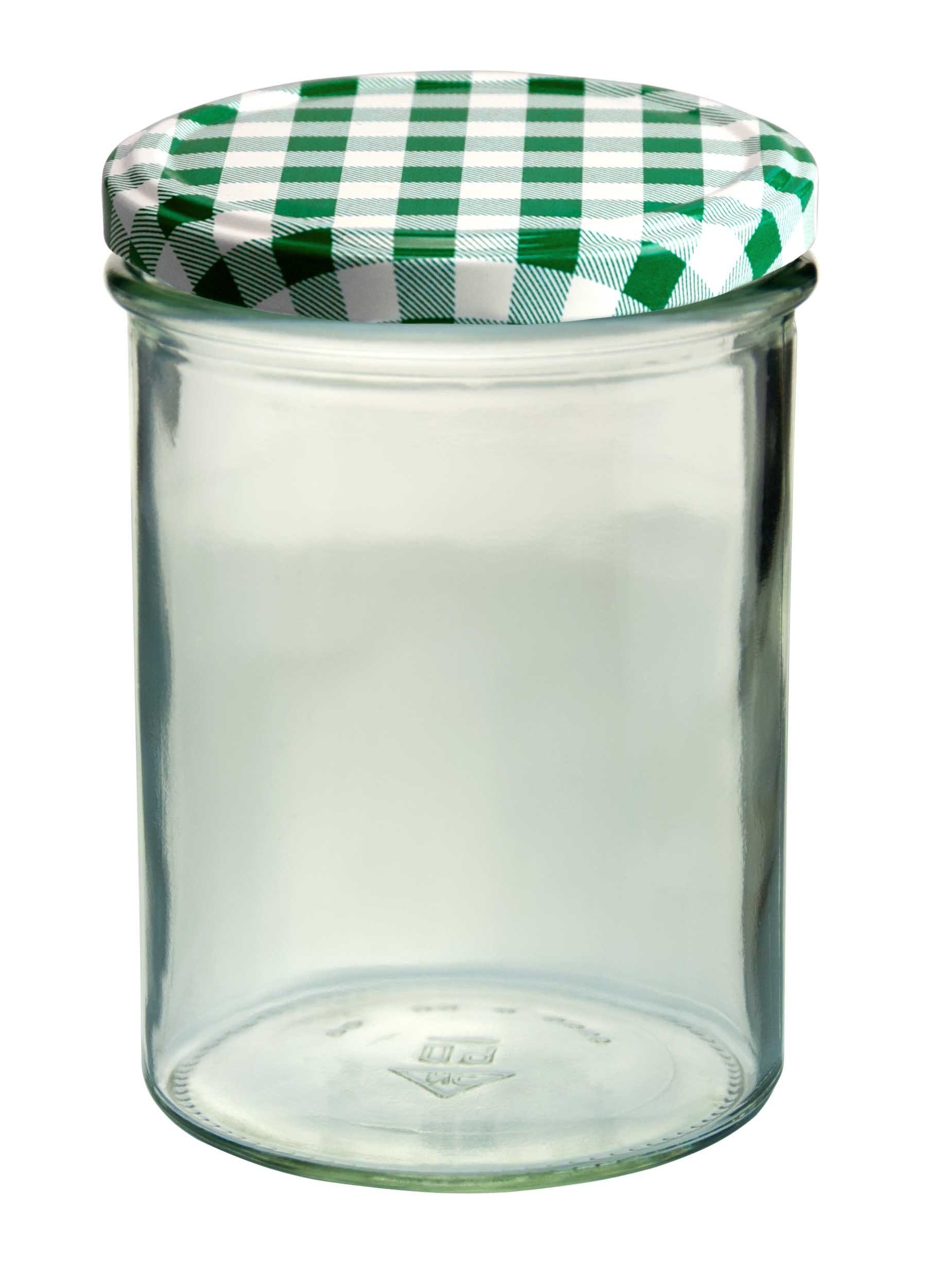 MamboCat Einmachglas 24er 435 Glas To ml Sturzglas Deckel, grün Marmeladenglas karierter Set 82
