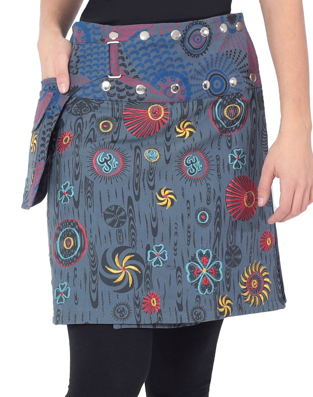 Wickelrock Damen Rock mit Tasche und Stickerei sk184