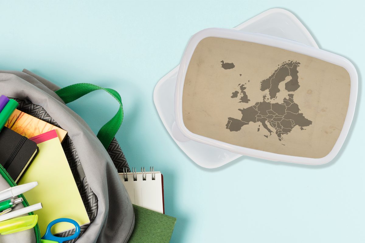 MuchoWow Lunchbox Karte - Brotdose, und Kunststoff, Erwachsene, für - Kinder Mädchen für weiß Jungs Brotbox (2-tlg), Braun, und Europa