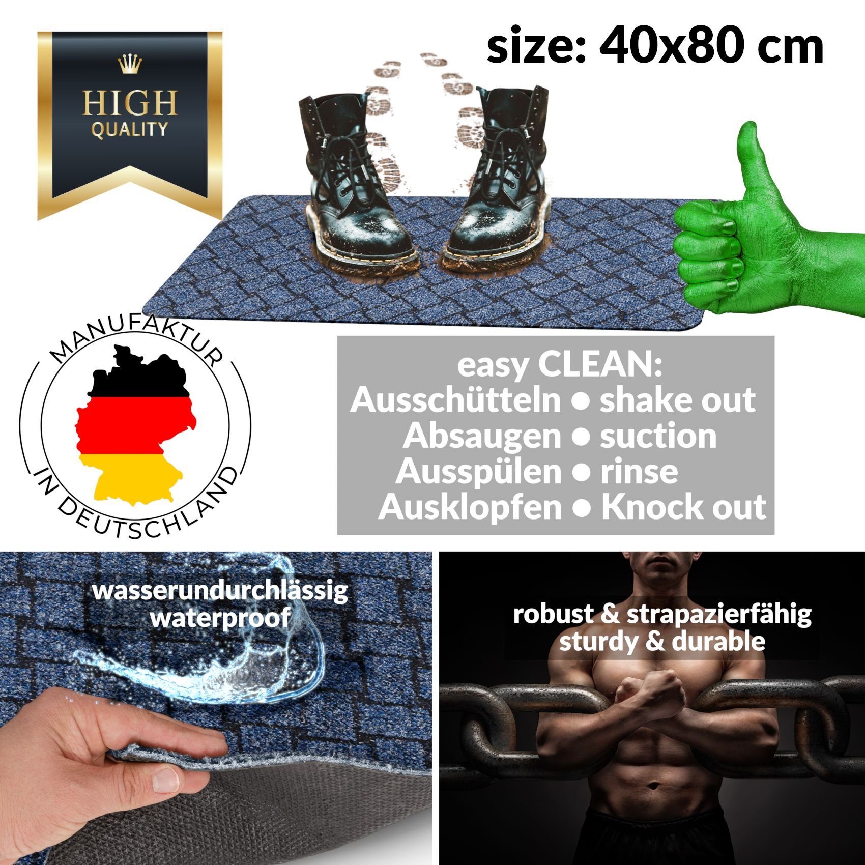 ANRO, Flurläufer Läufer Fußmatte 6 Höhe: Textil Textil Melbourne mm, Rechteckig, Blau Pflasterstein, Läufer Vorleger