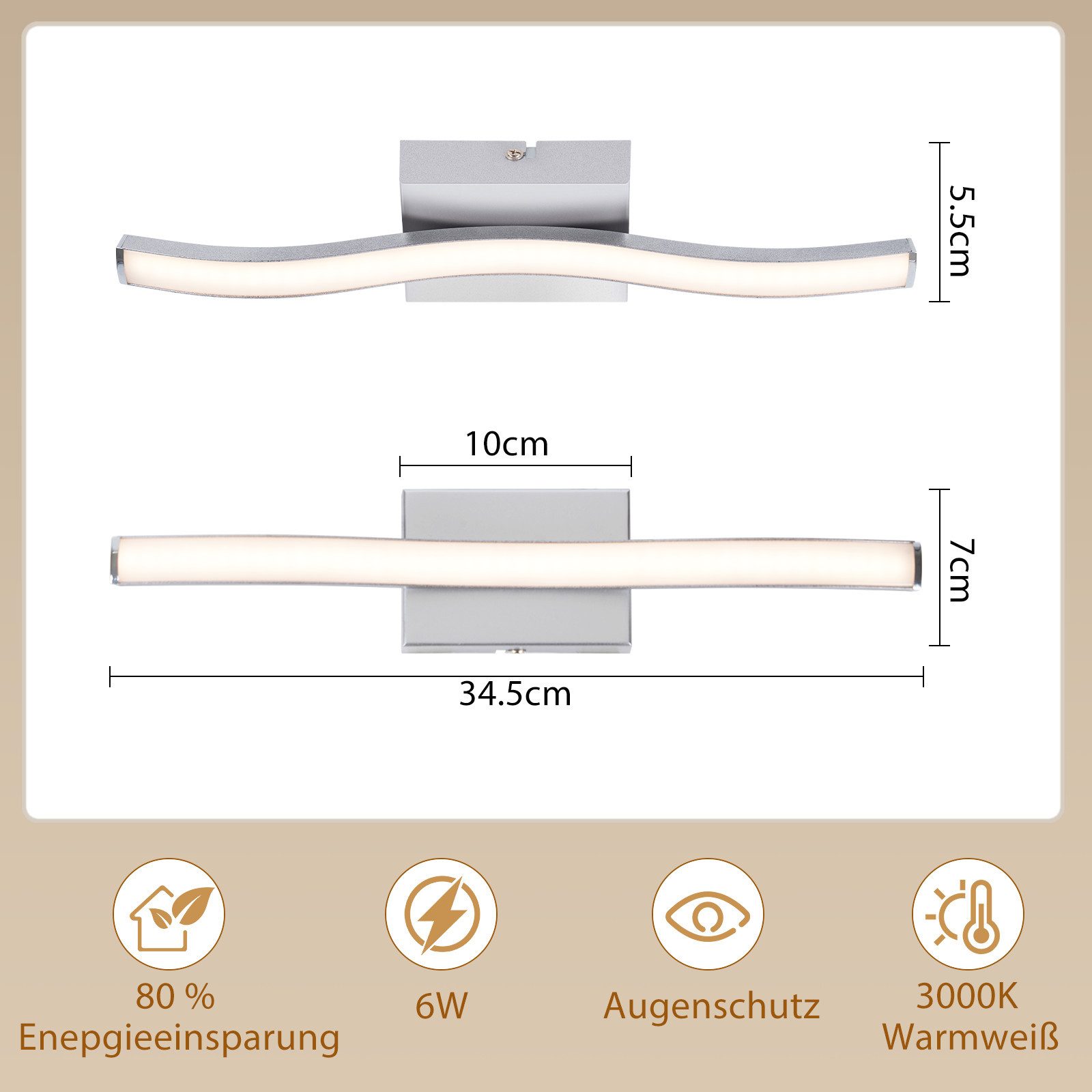 ZMH LED Deckenleuchte im Wellendesign, moderne Deckenlampe, 3000K Warmweiß, LED fest integriert, Warmweiß, 6W,für Flur, Diele, Küche und kleine Räume