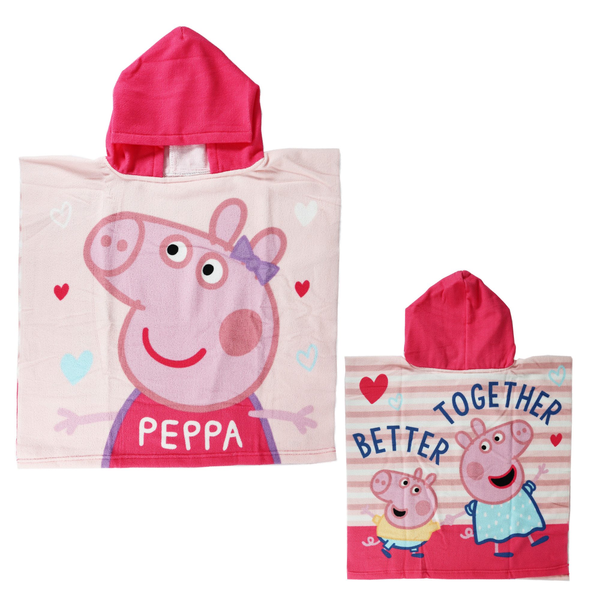 Peppa Pig Badeponcho Peppa Wutz Pig Kinder Mädchen Mikrofaser Poncho 55x55 cm, Polyester, Kapuze