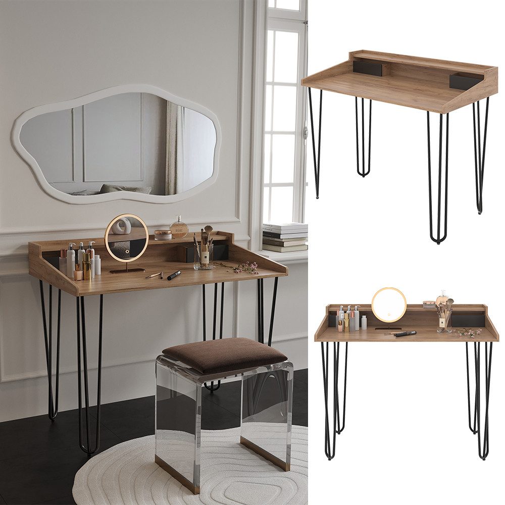 Vicco Schminktisch Sannar, Eiche/Schwarz, 110 cm mit Schubladen günstig online kaufen