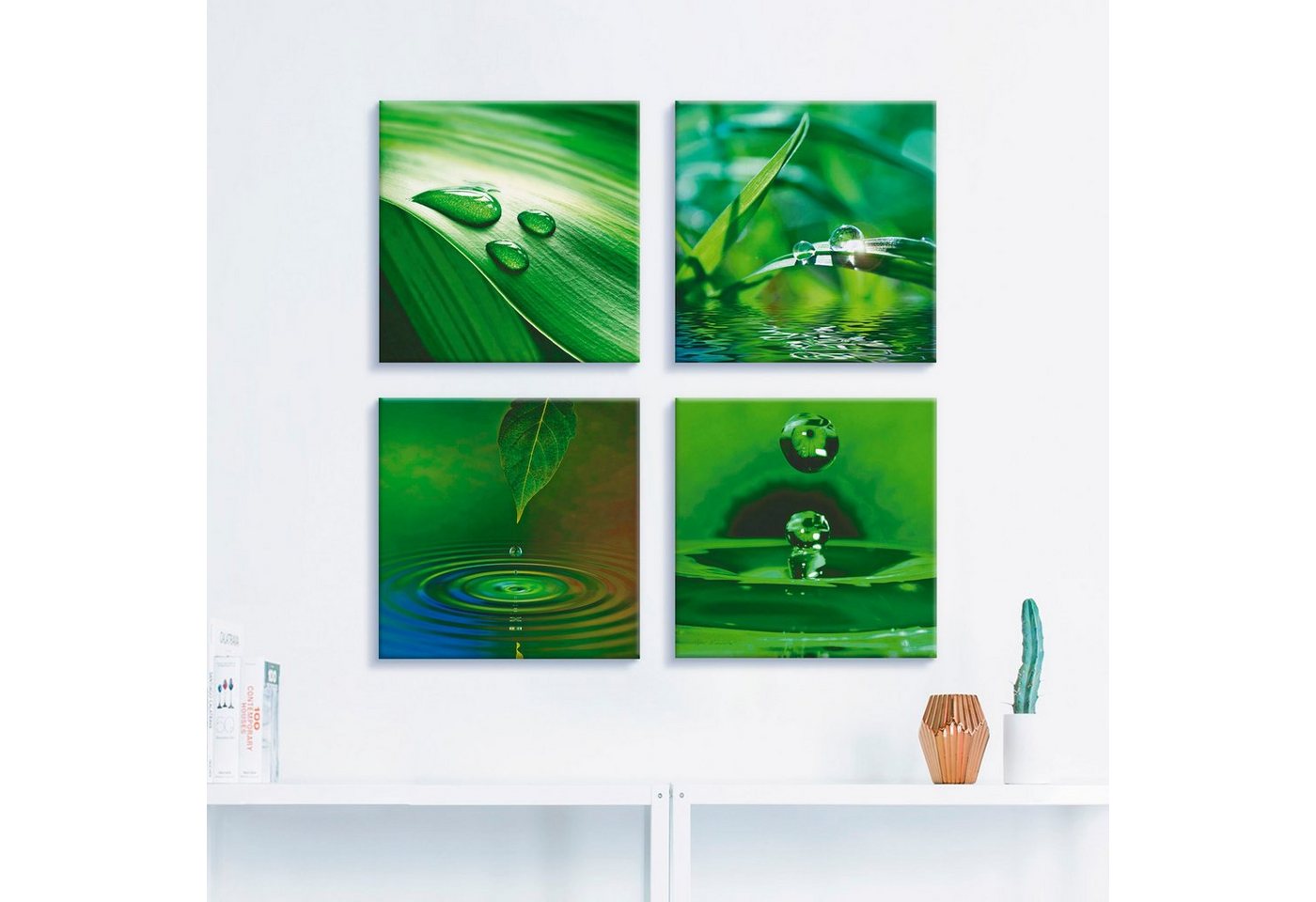 Artland Leinwandbild »Blatt Gras Wassertropfen«, Zen (4 Stück)-HomeTrends