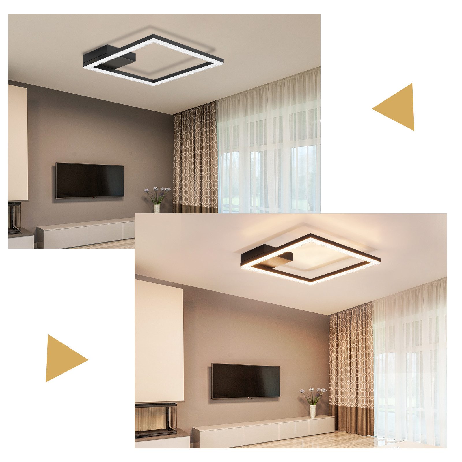 Nettlife LED Deckenleuchte Flur Wohnzimmer Schwarz modern Kristall Deckenlampe 12/24W, LED fest integriert, Warmweiß, Kristalle 12W 30*30*5cm für Wohnzimmer Flu – Bild 5 von 5