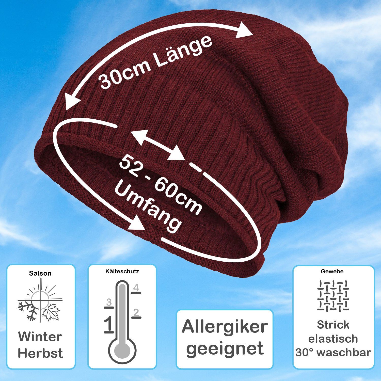 compagno Strickmütze (1-St) Gefütterte Wintermütze für Herren und Damen Mütze Beanie Haube