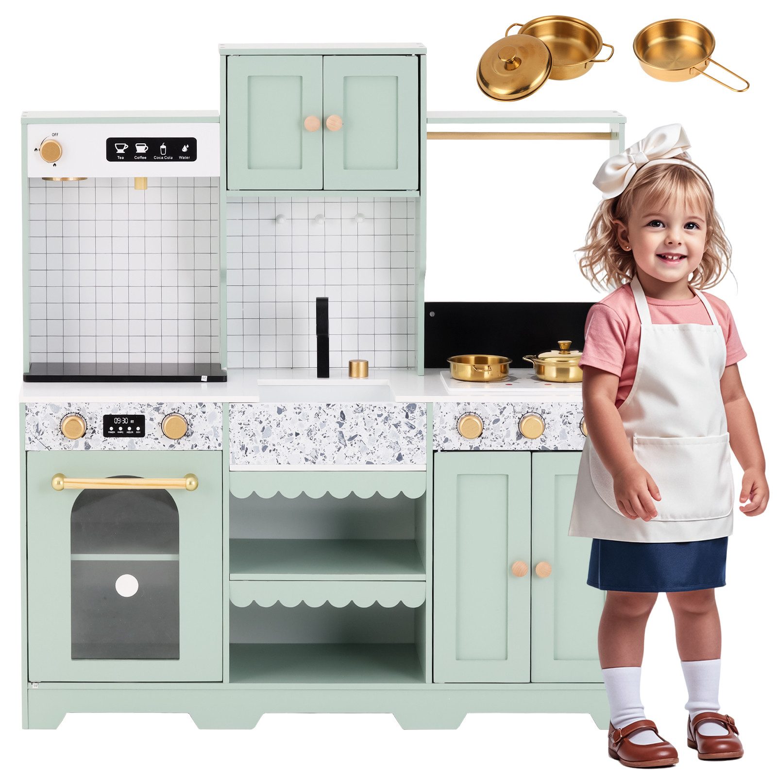 kowdom Spielküche Kinderküche Spielküche Hausdesign mit Zubehör ab 3 Jahren Holz, Hausdesign, interaktiv, kippsichere Konstruktion, EN71-zertifiziert