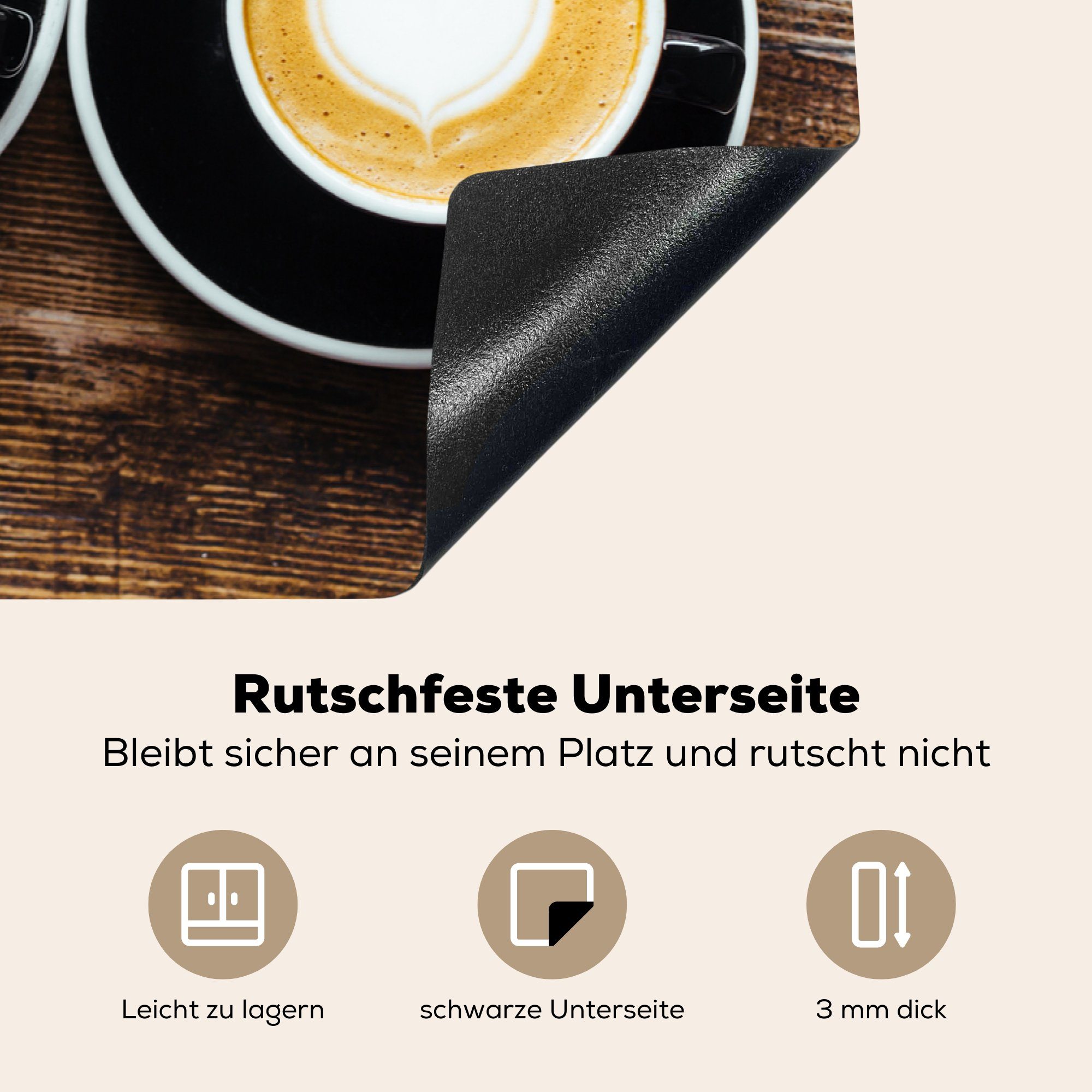 MuchoWow Herdblende-/Abdeckplatte Zwei Tassen Kaffee (1 Schaum, die herzförmigem cm, mit Induktionskochfeld Schutz Ceranfeldabdeckung tlg), 81x52 Vinyl, küche, für