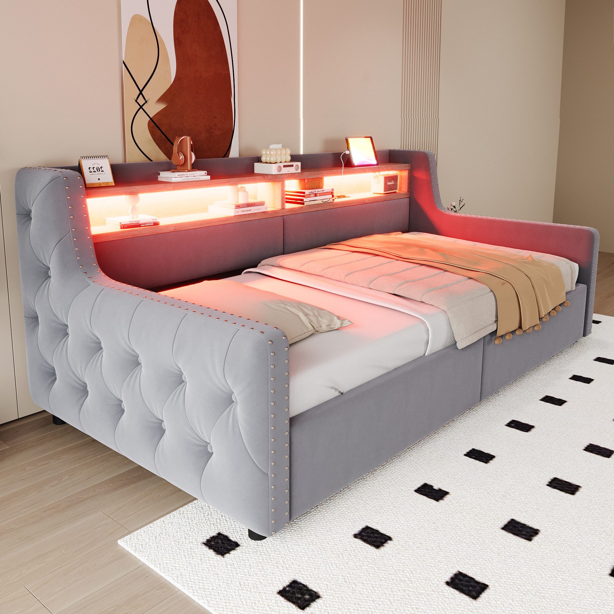 Merax Daybett 90x200cm mit LED-Lichtleiste, Steckdose & USB-Anschluss (Schl günstig online kaufen