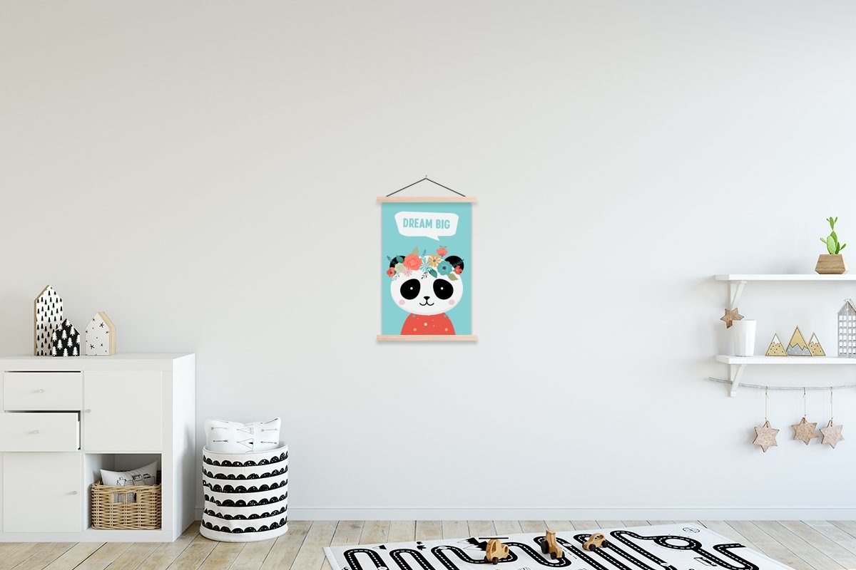 Panda für (1 Bilderleiste, MuchoWow Textilposter St), Blumen Magnetisch - - Zitat, Poster Posterleiste, Wohnzimmer,