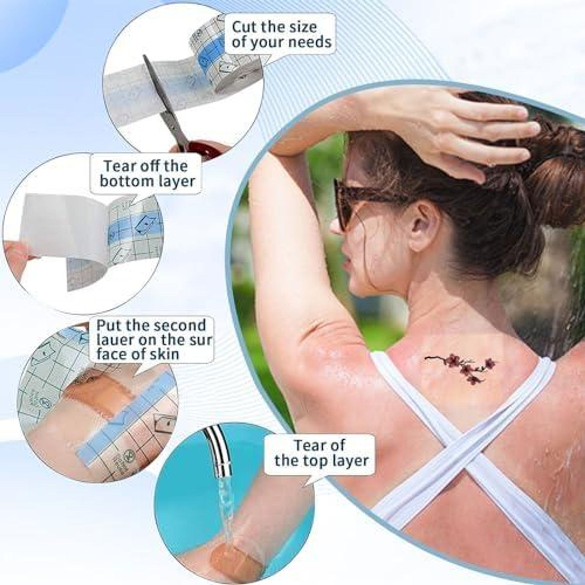 FELIXLEO Wundpflaster 2 Rollen Wasserdichte Duschpflaster 15cmx10m Transparent Tattoo Folie (1 St)