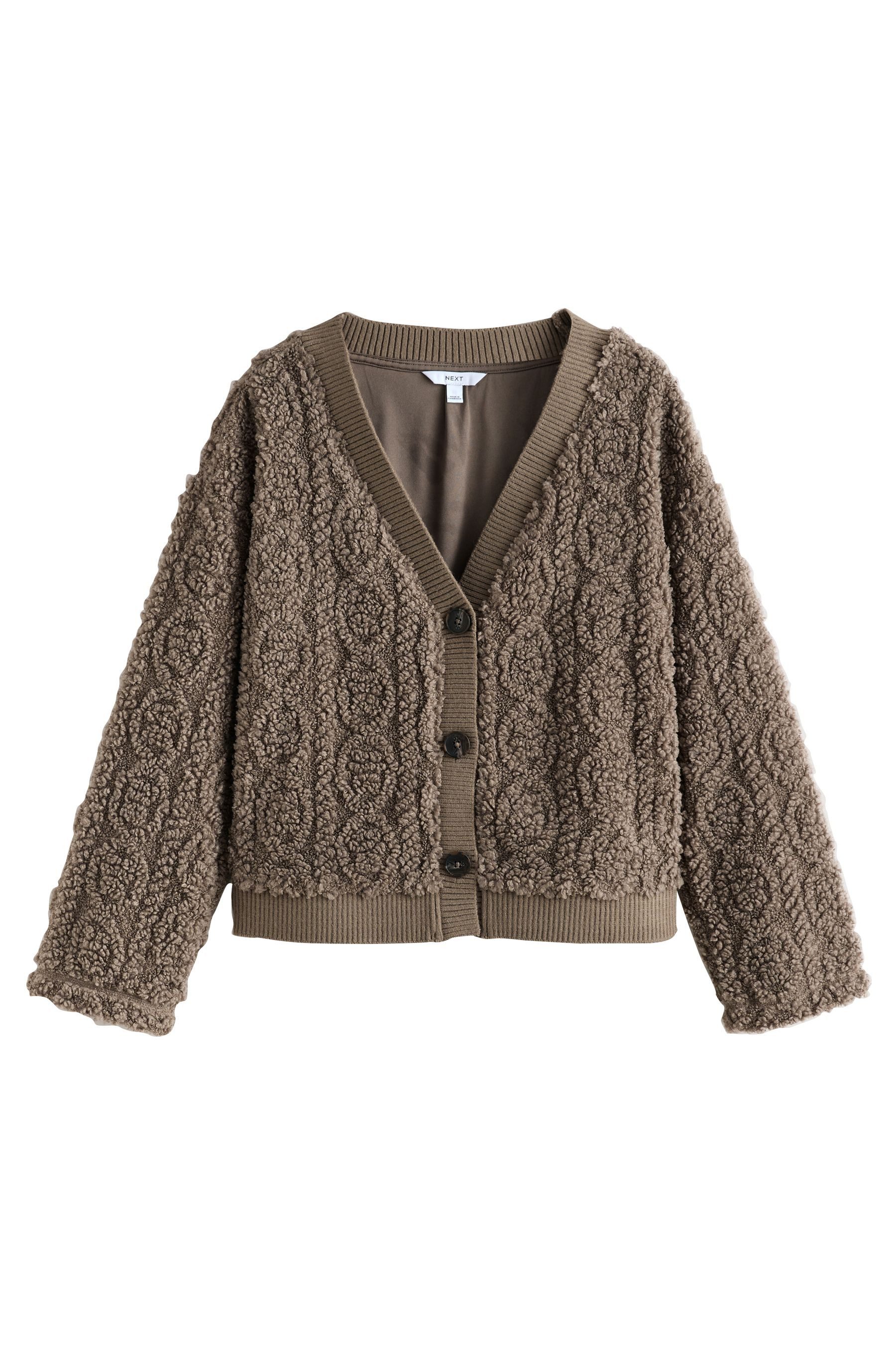 Cardigan Zopfstrickjacke mit Knöpfen aus Borg-Fleece