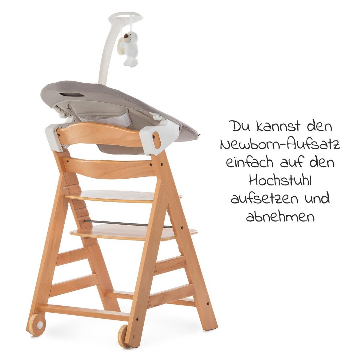 Hauck Hochstuhl Alpha Plus Move Natur Newborn Set (5 St), Babystuhl ab Geburt mit Aufsatz für Neugeborene, Essbrett, Sitzauflage