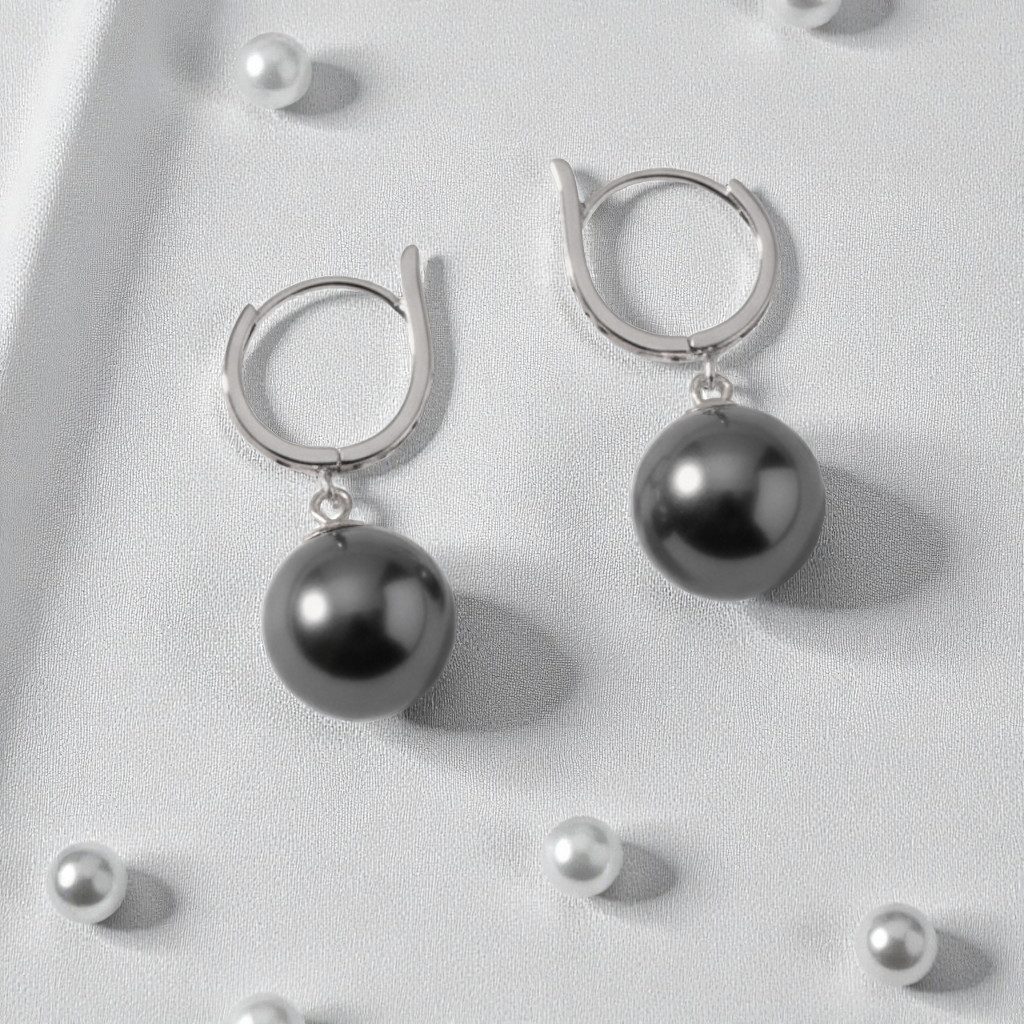 Schöner-SD Paar Ohrhänger Creolen 925 Silber rhodiniert mit Zirkonia und 12 mm Perle, Made in Germany – Bild 3 von 5
