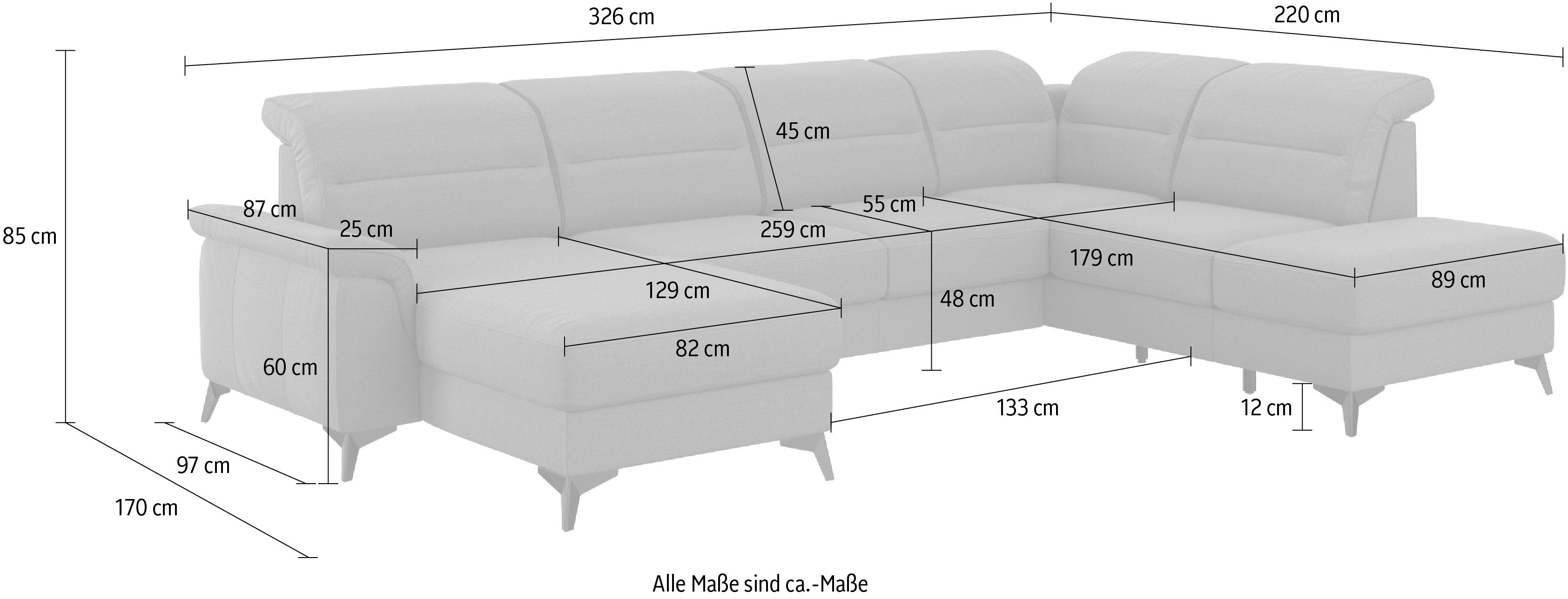 Armteilfunktion, und mit Metallfüße sit&more Wohnlandschaft Sinatra, Kopfteilverstellung optional