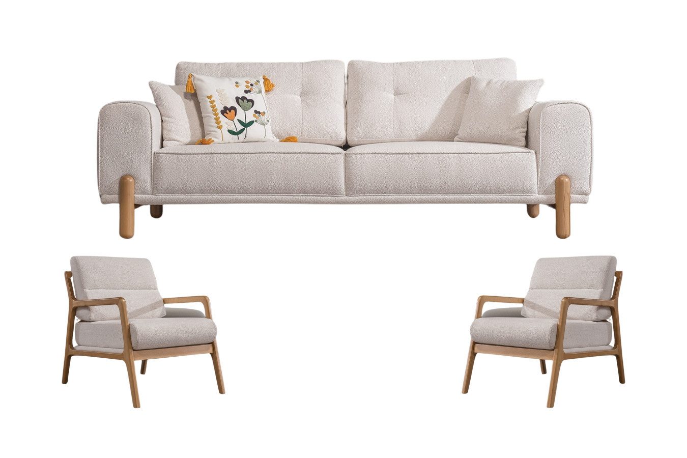 Villa Möbel Polstergarnitur Scandi, (Set, Set besteht aus: 2 Sitzer+Sessel+Sessel), mit Relax-/Bettfunktion durch verstellbare Rückenlehne