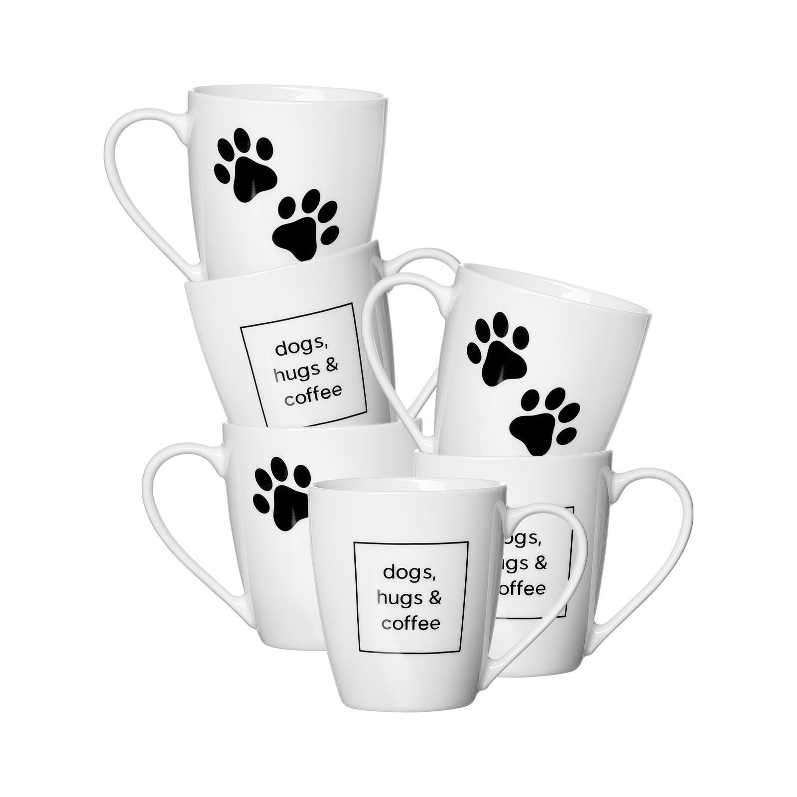 Ritzenhoff & Breker Becher Mika Dog Kaffeebecher 360 ml 6er Set, 6-tlg., Porzellan
