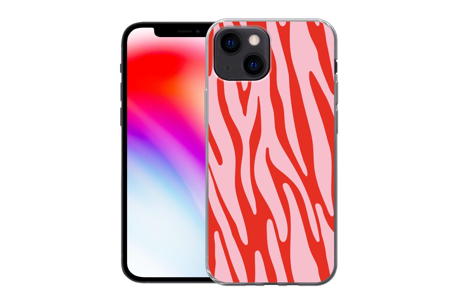 MuchoWow Handyhülle für Apple iPhone 13 mini Zebramuster - Rosa - Rot - Tiermuster, Smartphone-Bumper, Print, Handy Schutzhülle Dünn