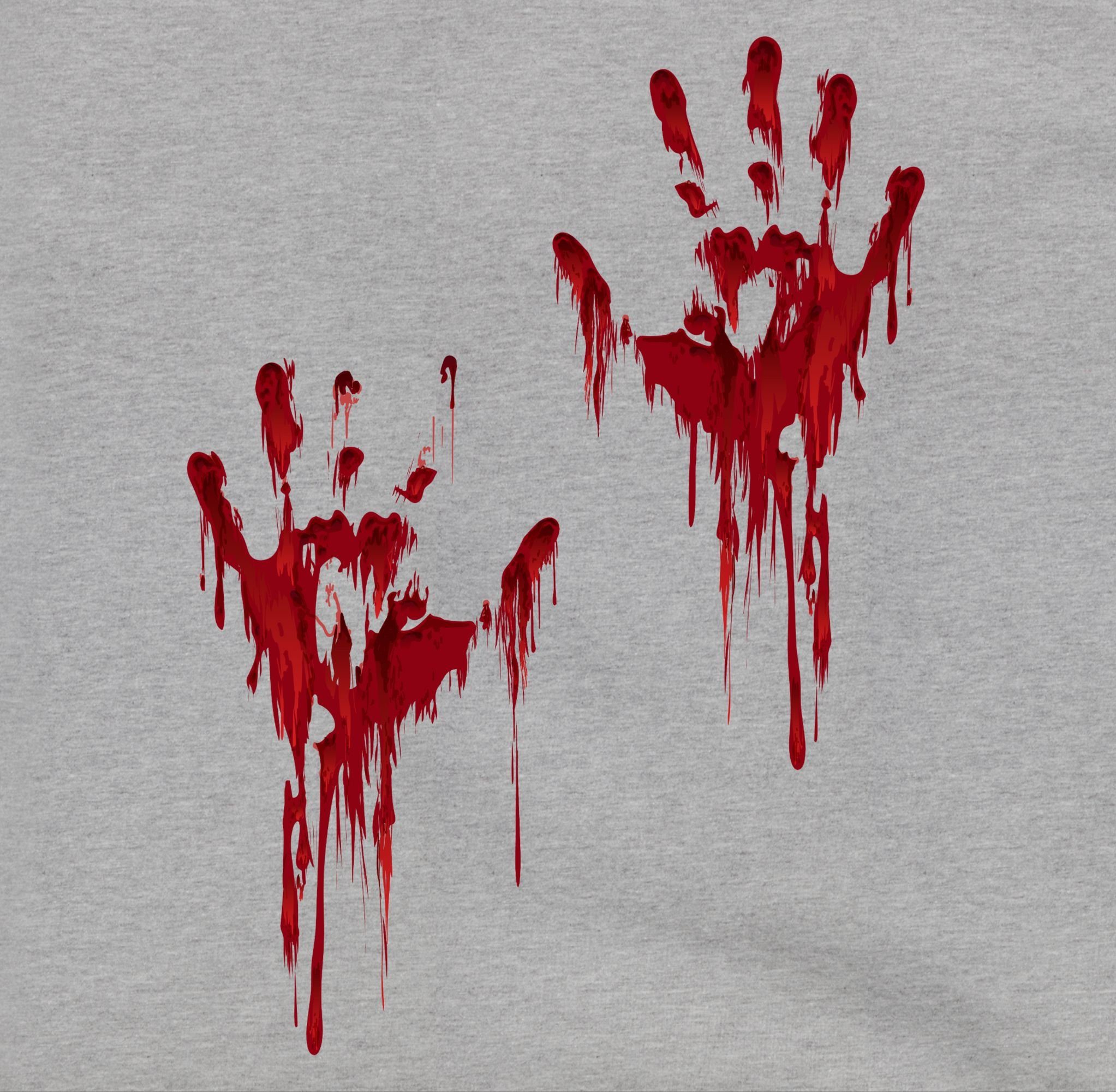 Shirtracer Hoodie Blutige Hände 1 Blutverschmiert Blutspritzer meliert/Navy Grau Kinder Blutiges Halloween Blau H Handabdruck Blut Kostüme für