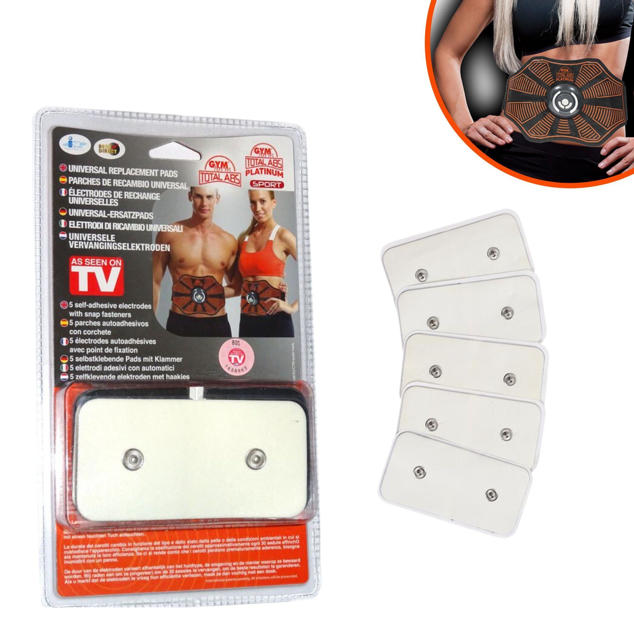 Gymform® EMS-Bauchmuskeltrainer Total Abs Platinum Ersatzpads, (Spar-Set, 5-tlg., 5er oder 10er Pack), Pads für EMS Bauchmuskeltrainer, Gürtel