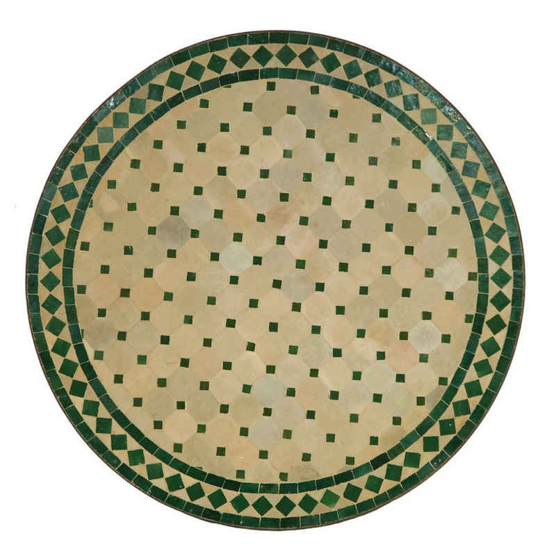Casa Moro Gartentisch Mediterraner Mosaiktisch Ø 90cm groß rund grün Terrakotta mit Gestell H 73cm, Kunsthandwerk aus Marrakesch, Marokkanischer Mosaik Esstisch Tisch Balkontisch, MT2105, Kunsthandwerk aus Marokko