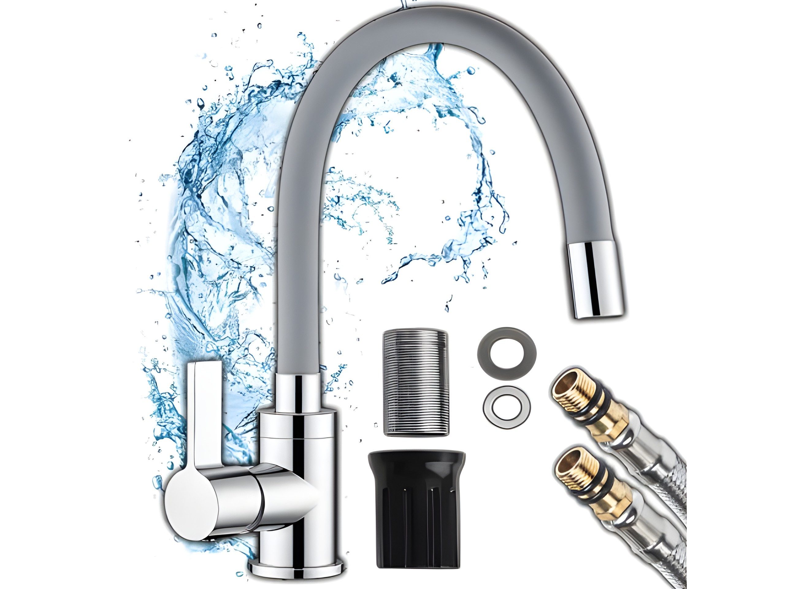 Retoo Küchenarmatur Küchenarmatur mit flexiblem Silikonschlauch und 360° Auslauf (Küchenarmatur, Küchenwasserhahn mit Montagezubehör) 360° schwenkbarer Auslauf, flexible Höhe, Einhebelbedienung