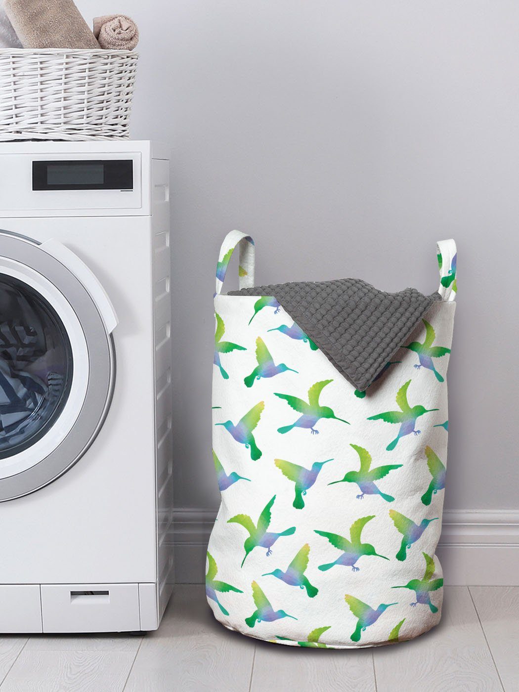Abakuhaus Wäschesäckchen Wäschekorb mit Griffen für Kolibri abstrakte Waschsalons, Bunte Kordelzugverschluss Vögel
