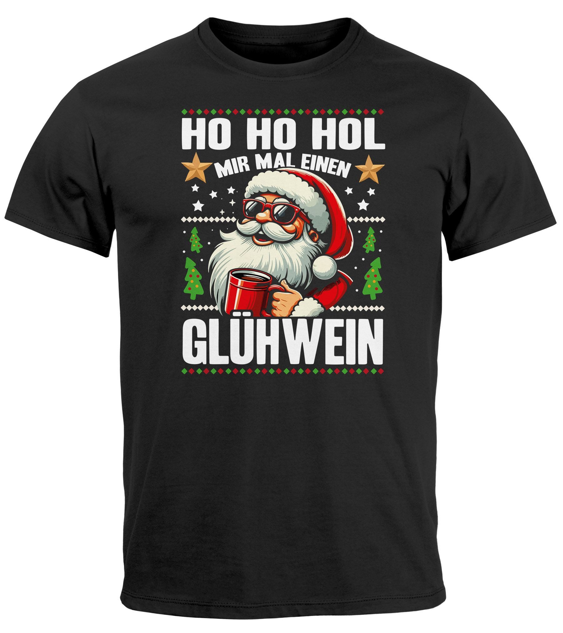 Print-Shirt Herren T-Shirt Weihnachten Spruch Lustig Ho Ho Ho Glühwein