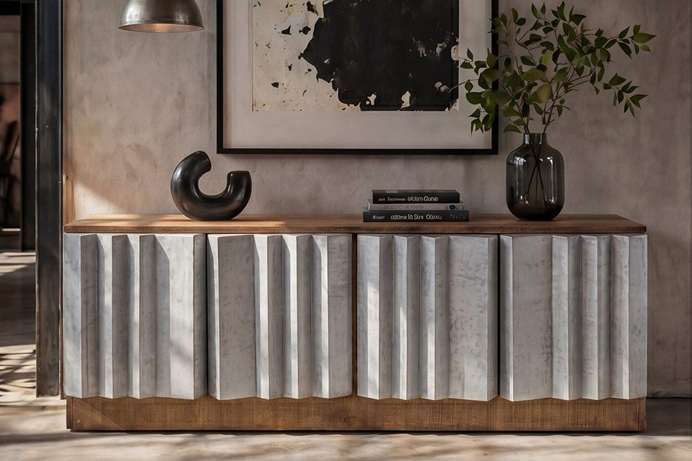 riess-ambiente TV-Board ZALVERO 150cm natur/silber - Massivholz, Metallfront, Stauraum (Einzelartikel, 1 St), Industrial Design mit Kabelöffnung – ideal für Wohnzimmer & TV-Bereich