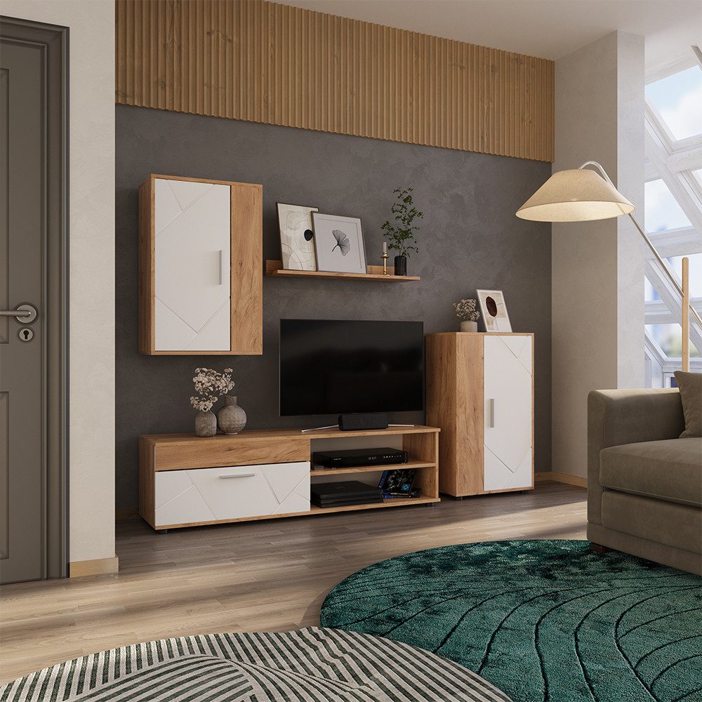 Vicco Wohnwand Berno, GKO/Weiß, 4-teiliges Set günstig online kaufen