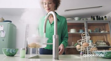 QUOOKER Küchenarmatur QUOOKER FUSION ROUND COMBI B Edelstahl & 100°C Armatur (22FRRVS) (2-St) Spültischmischer mit 100°C Kochendwasserfunktion