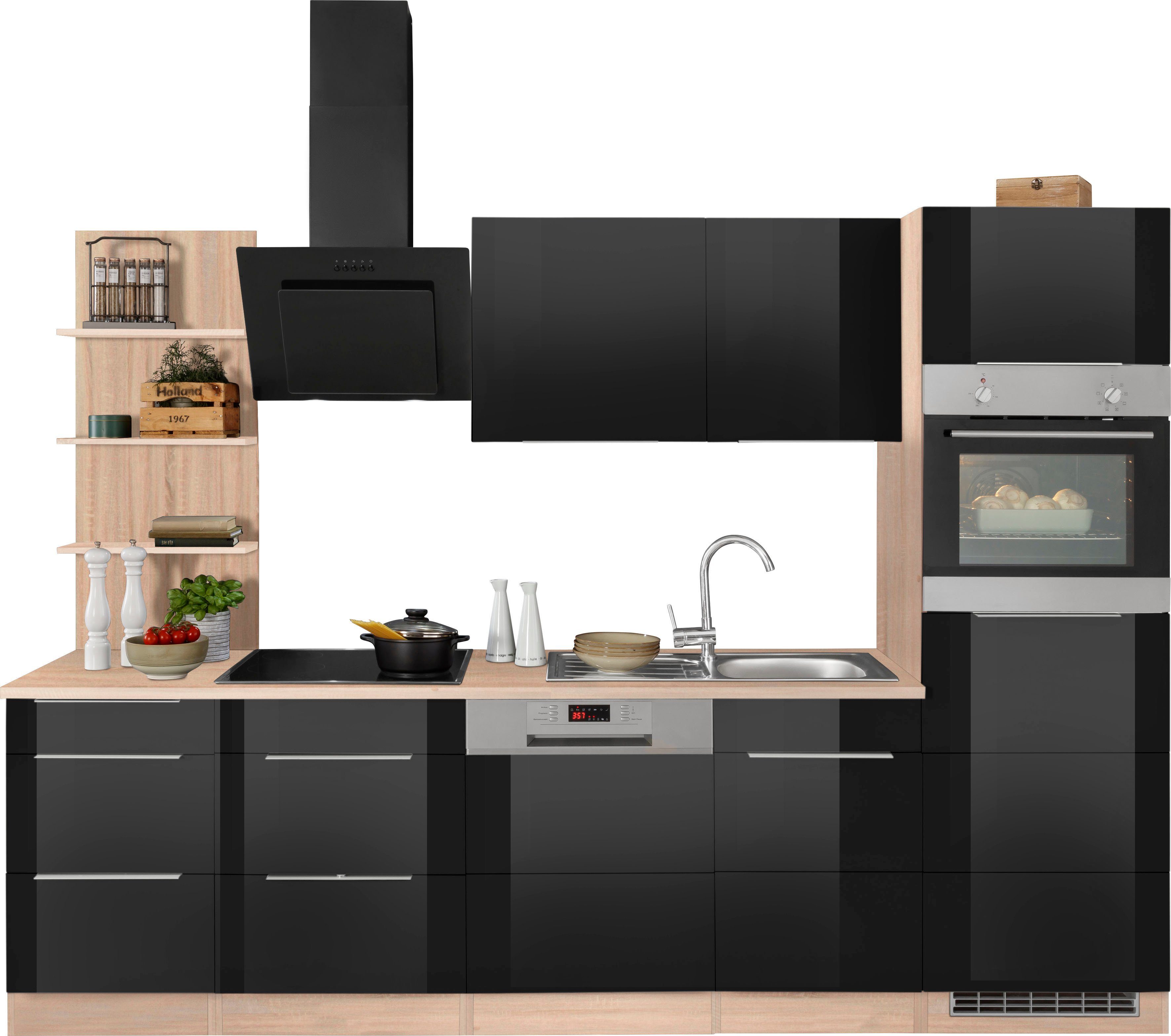 MÖBEL | schwarz E-Geräten, Brindisi, eichefarben Breite cm Küchenzeile mit Hochglanz/eichefarben HELD 280