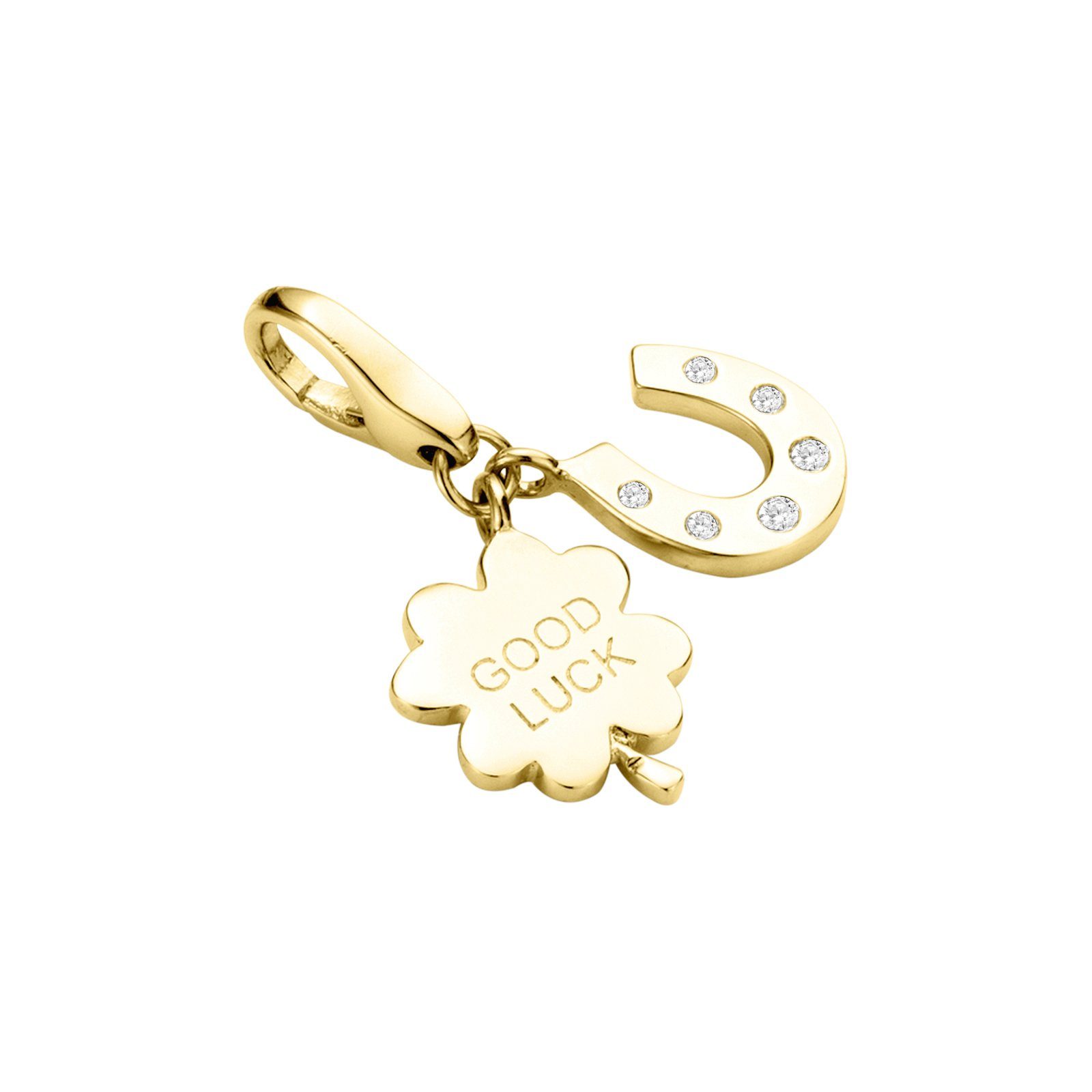 GIORGIO MARTELLO MILANO Charm-Einhänger Kleeblatt + Hufeisen mit Zirkonia, vergoldet, Silber 925