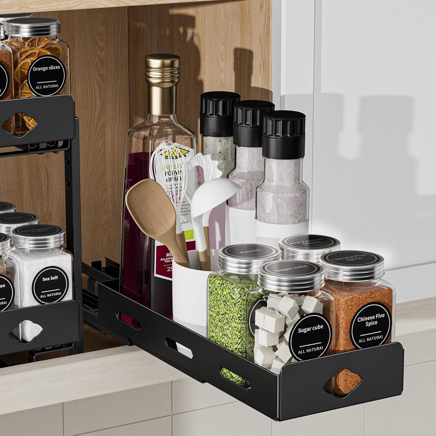 ZDDLOINP Gewürzregal Gewürzregal für Schrank, ausziehbarer Organizer, Küchenregal