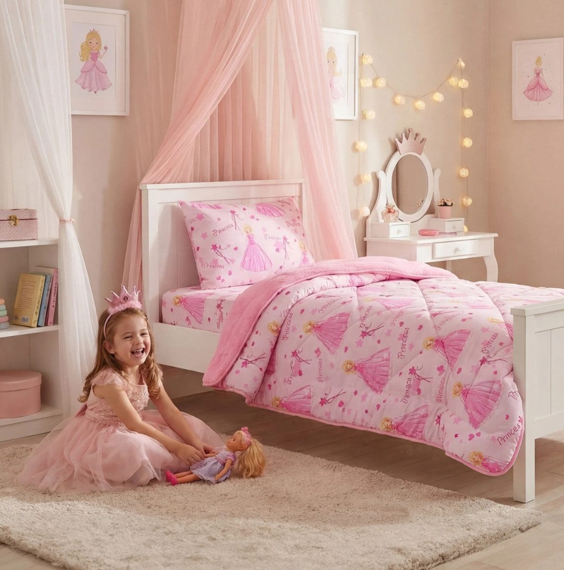Formeya Kinderbettwäsche Prinzessin Kinderbettwäsche Set 135x200 cm mit Wendedecke