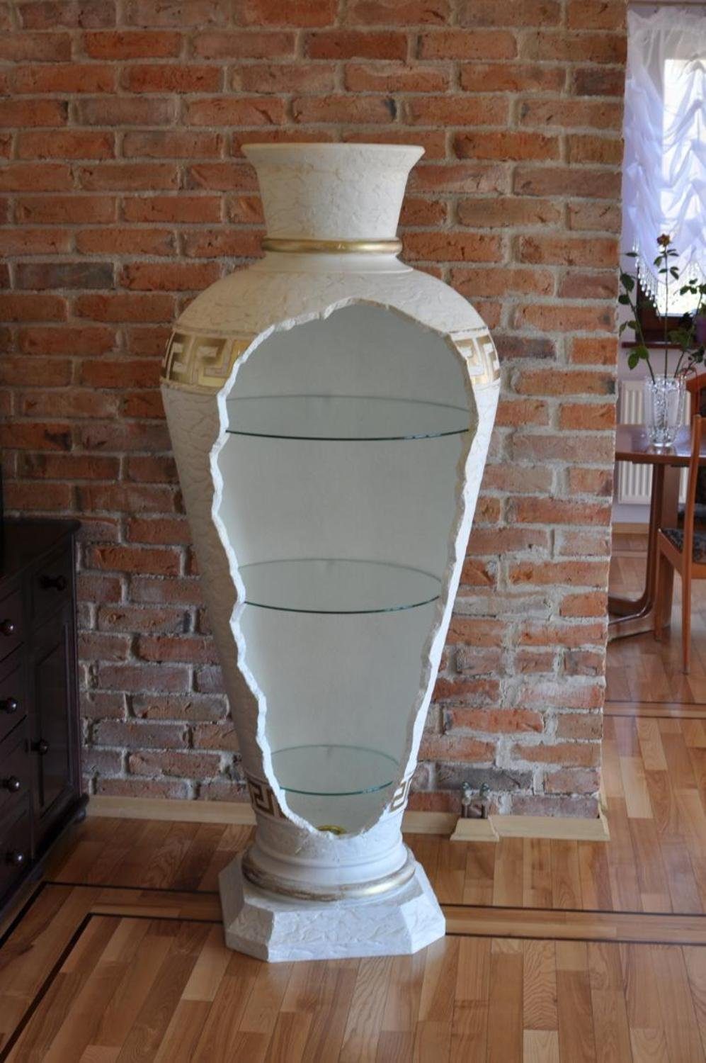 Eck Bodenfase Vase Regal Glas Vitrine Bar Schrank JVmoebel Skulptur Amphore Vitrinen